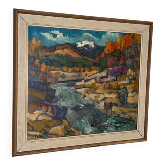 Original Mid Century Swedish Oil On Canvas – “Autumn, Offerdal Mountains, Jämtland” By Nils Öberg – Vintage & Framed – 45 × 53 Cm