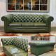 1970s Green Leather 3 Seater Chesterfield Sofa