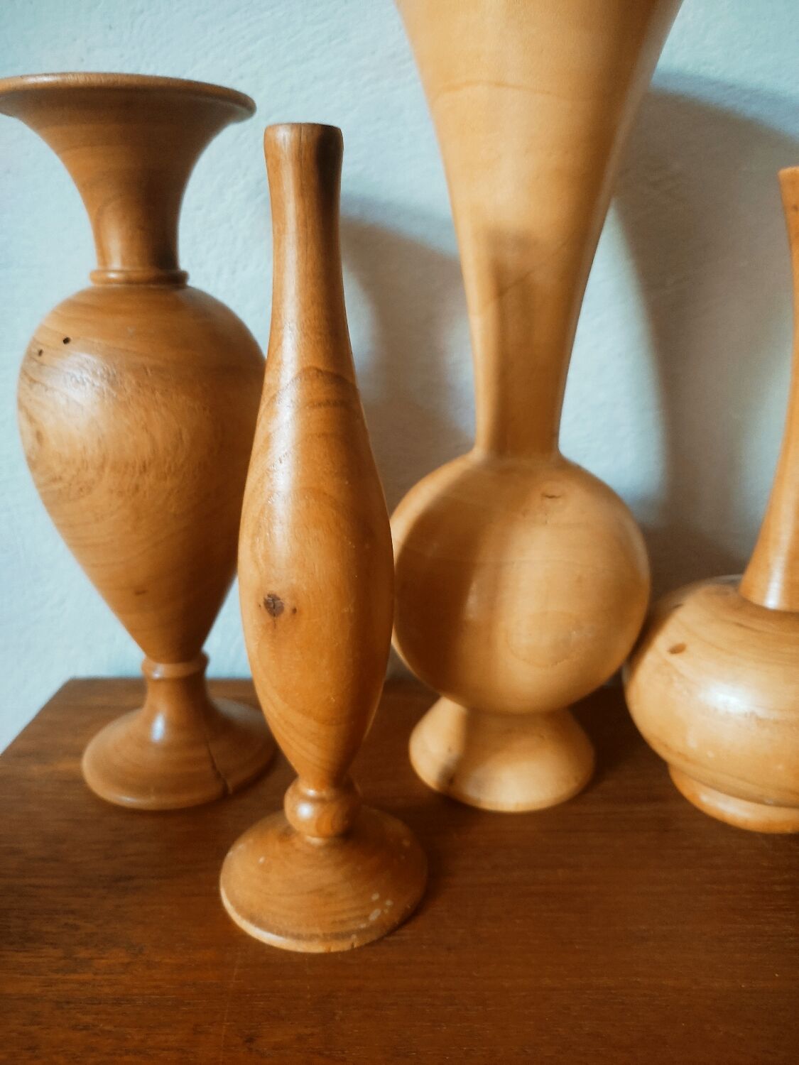 Set of 4 turned wooden vases