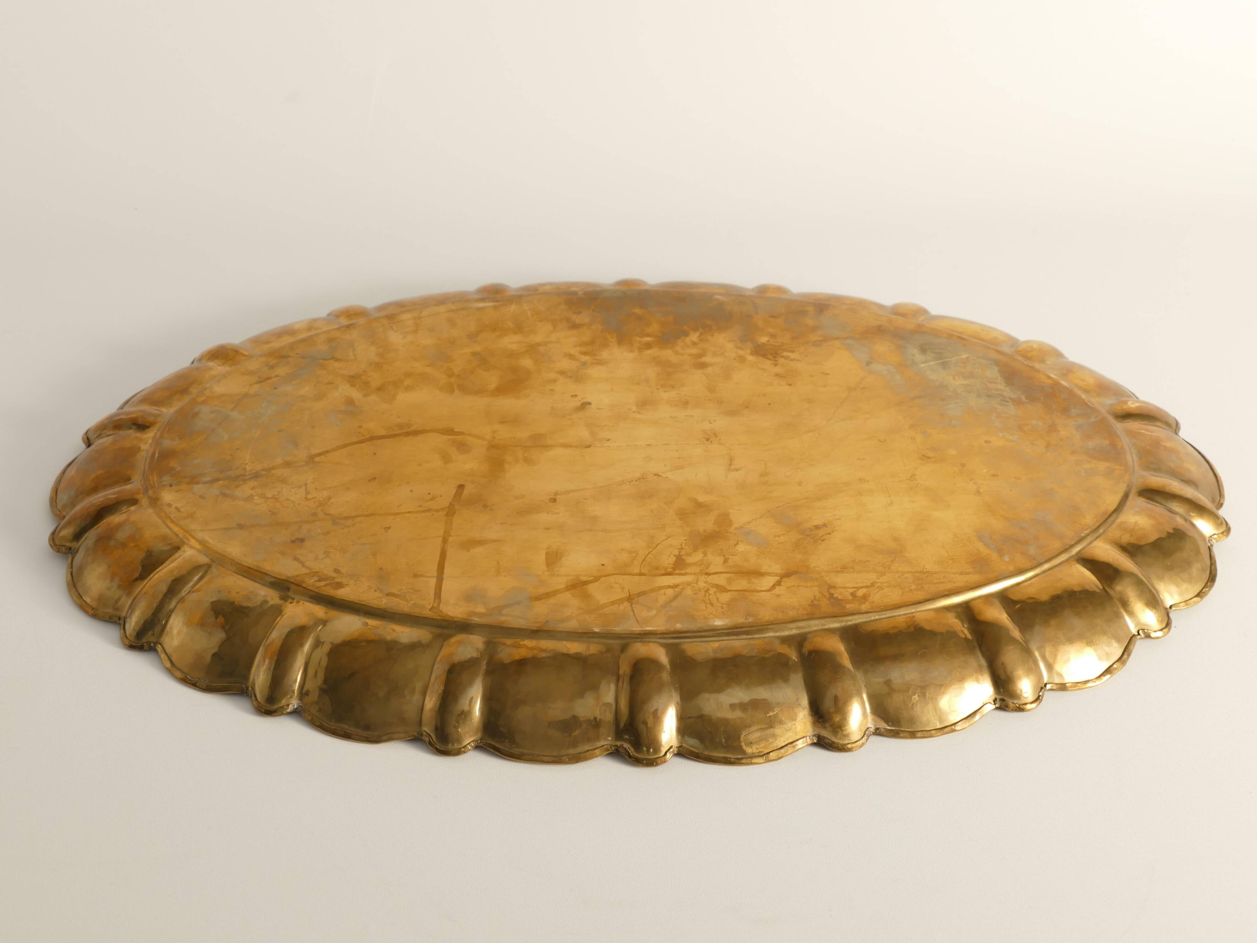 Hollywood Regency Large Oval Brass Tray by Firma Lars Holmström, Sweden 1940's