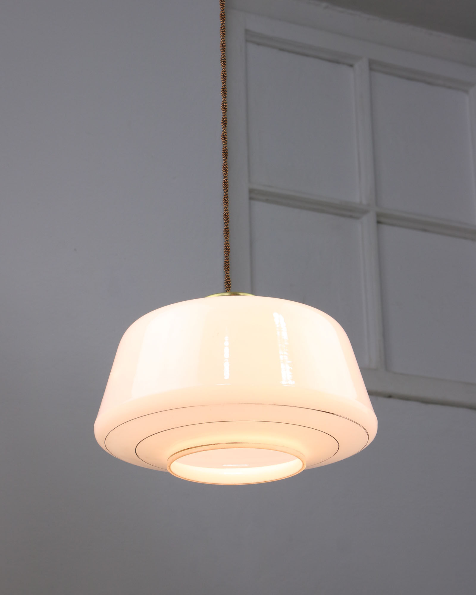 Mid-century Glass & Brass Pendant Lamp