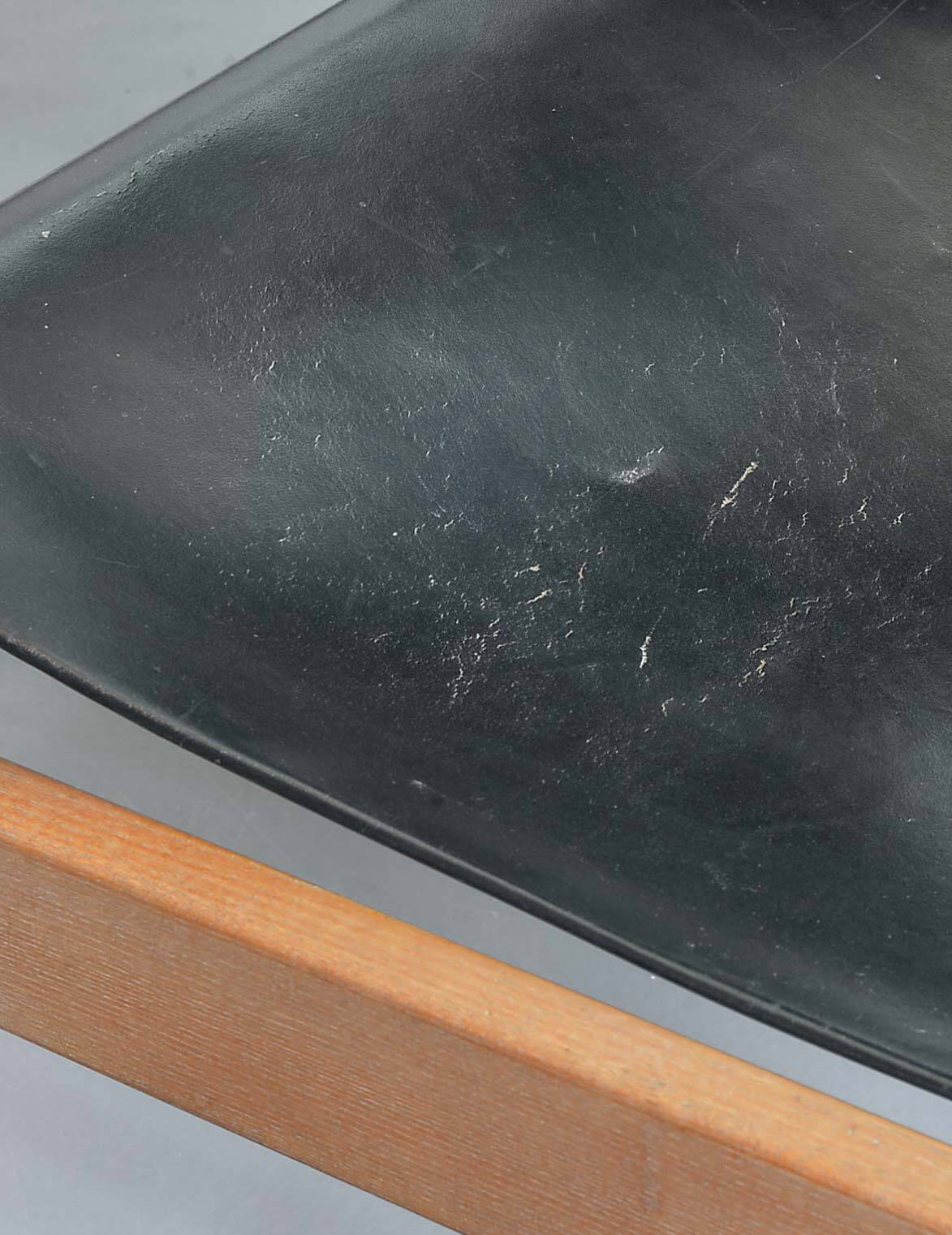 Brutalist Nordic Scandinavian Solid Oakwood and Black Leather Armchairs 60s