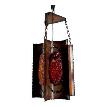 Suspension, Potiers d'Accolay, Cuivre Patiné et Résine Fractale, Circa 1970