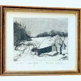 Painting by michel colin (1934) – etching - vosges landscape