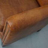 Fauteuil club néerlandais vintage en cuir de couleur cognac