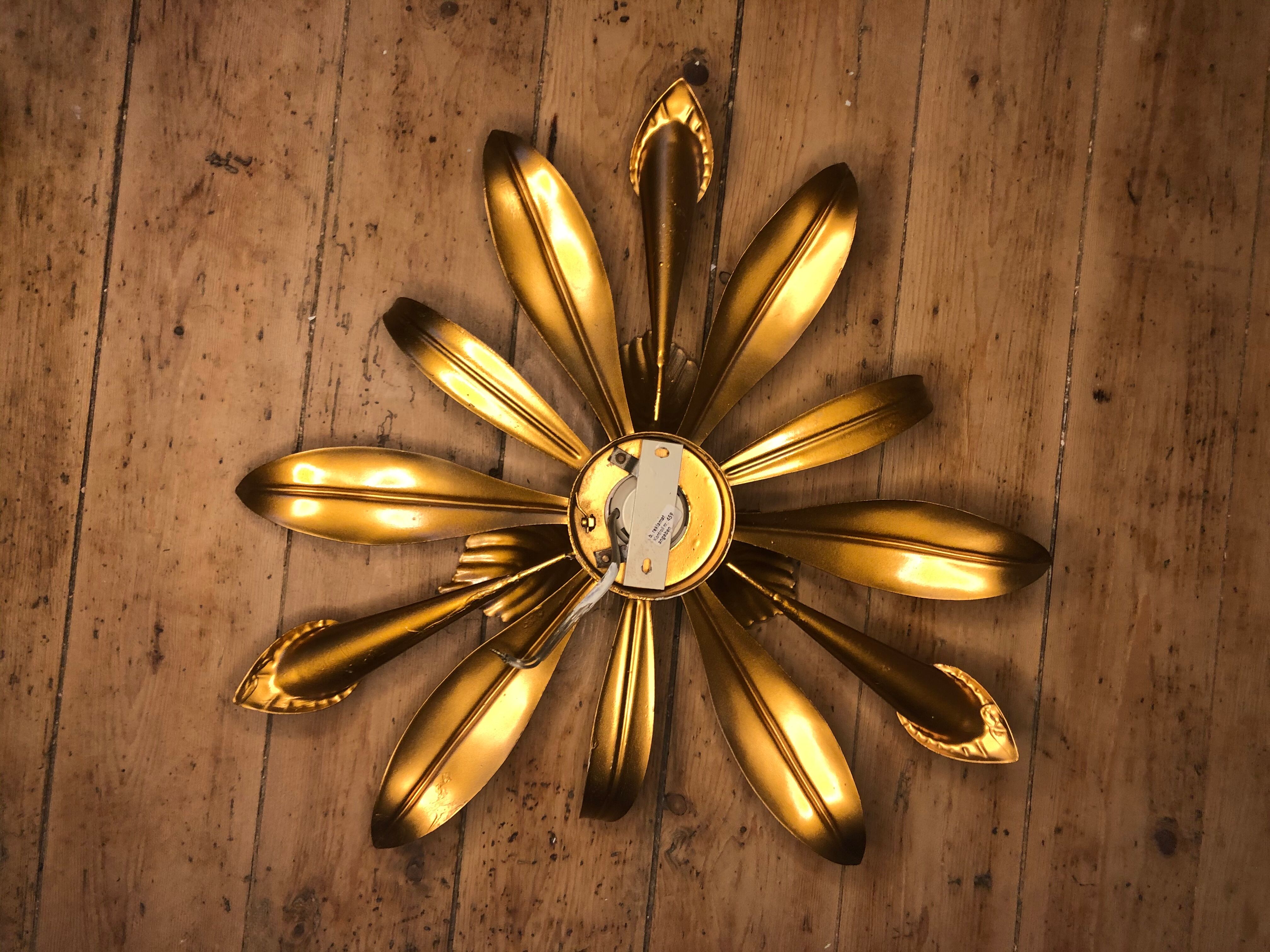 Vintage gold metal flower wall light