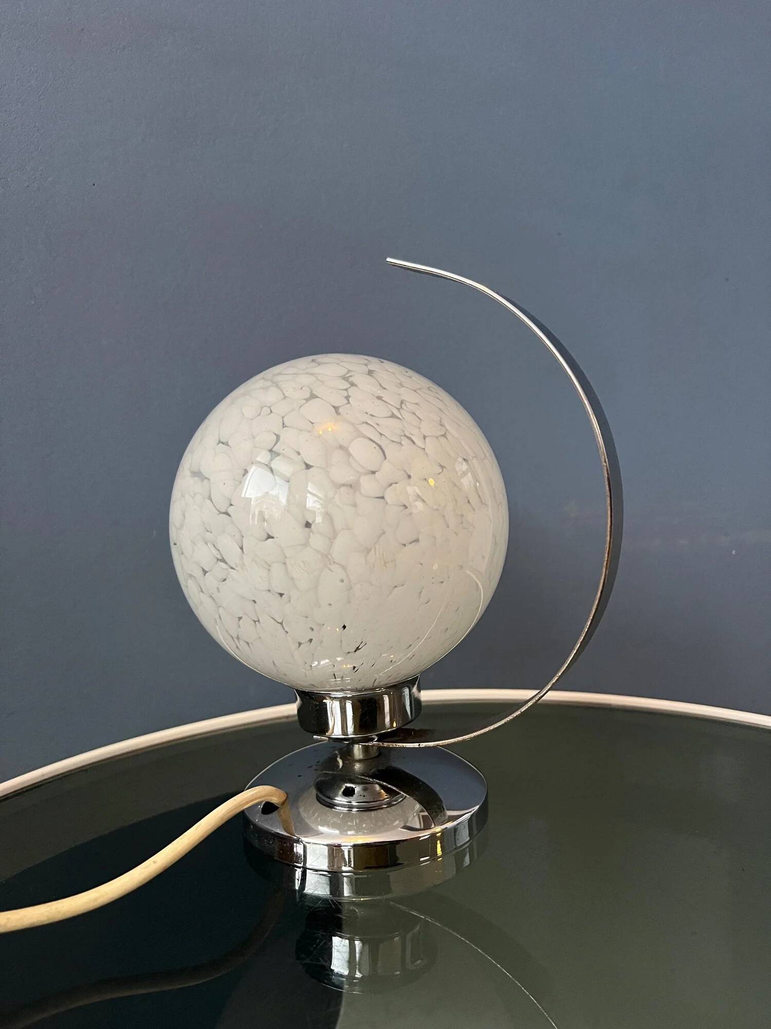 Vintage chrome table lamp with glass shade