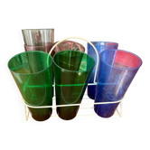 7 verres en verre coloré, années 60-70