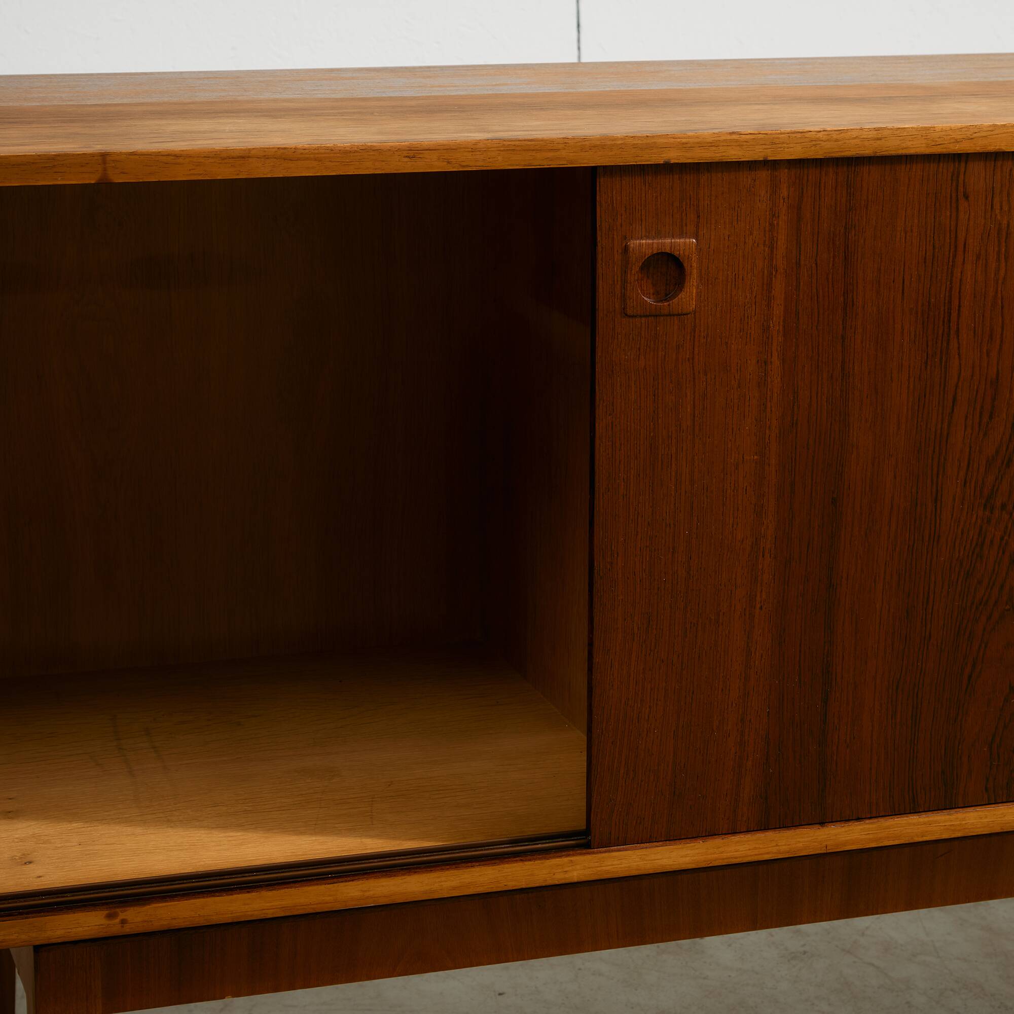 Rosewood and Teak Low Sideboard with Sliding Doors, 1960s