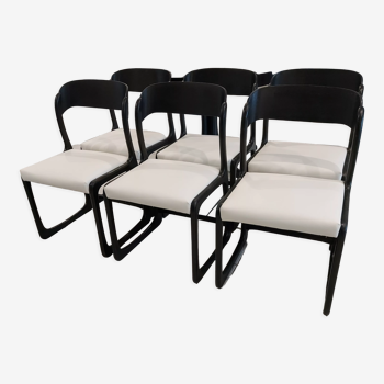 Suite de 6 chaises traîneau maison Baumann vintage années 1970