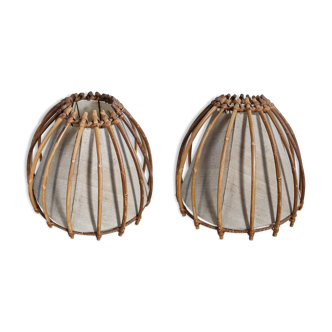 Pair of lampshades, rattan, vintage, 60s