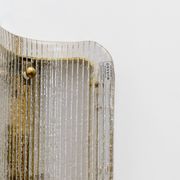 Pair of Curved Clear Ribbed Murano Glass and Brass Wall Sconces