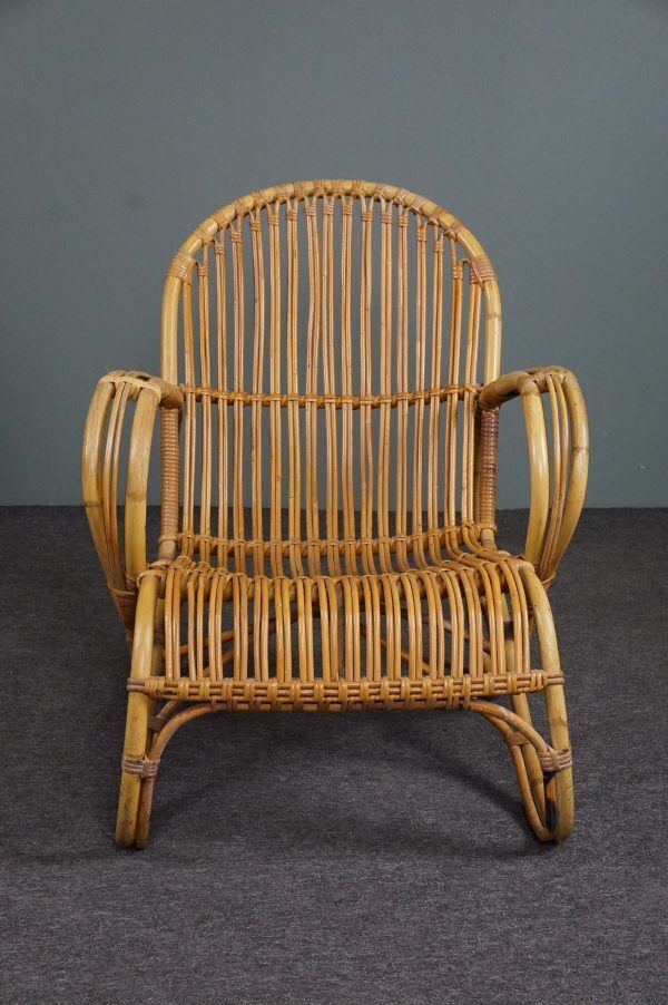 Unique Dutch design rattan armchair, 1950s