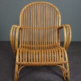 Unique Dutch design rattan armchair, 1950s