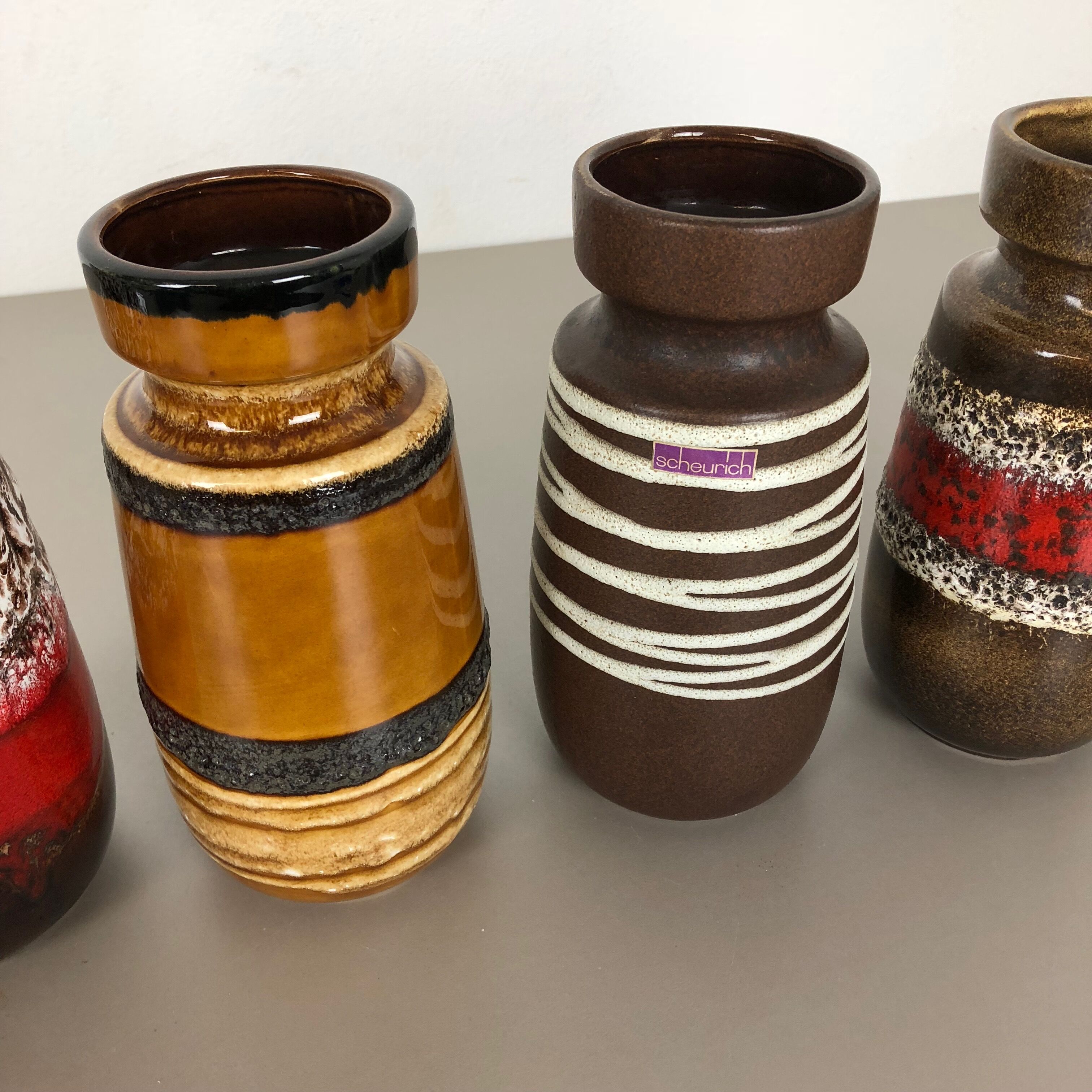 Set of four vintage pottery fat lava "242-22" vases made by Scheurich, Germany
