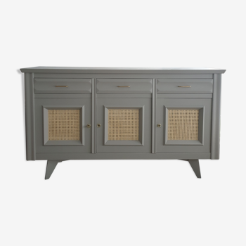 Enfilade vintage gris et cannage