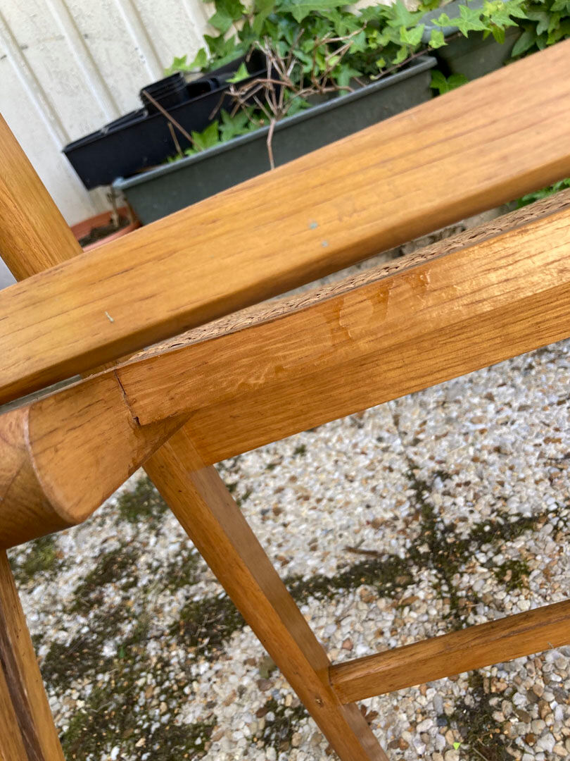 Lot de 3 chaises pliantes en bois et cannage