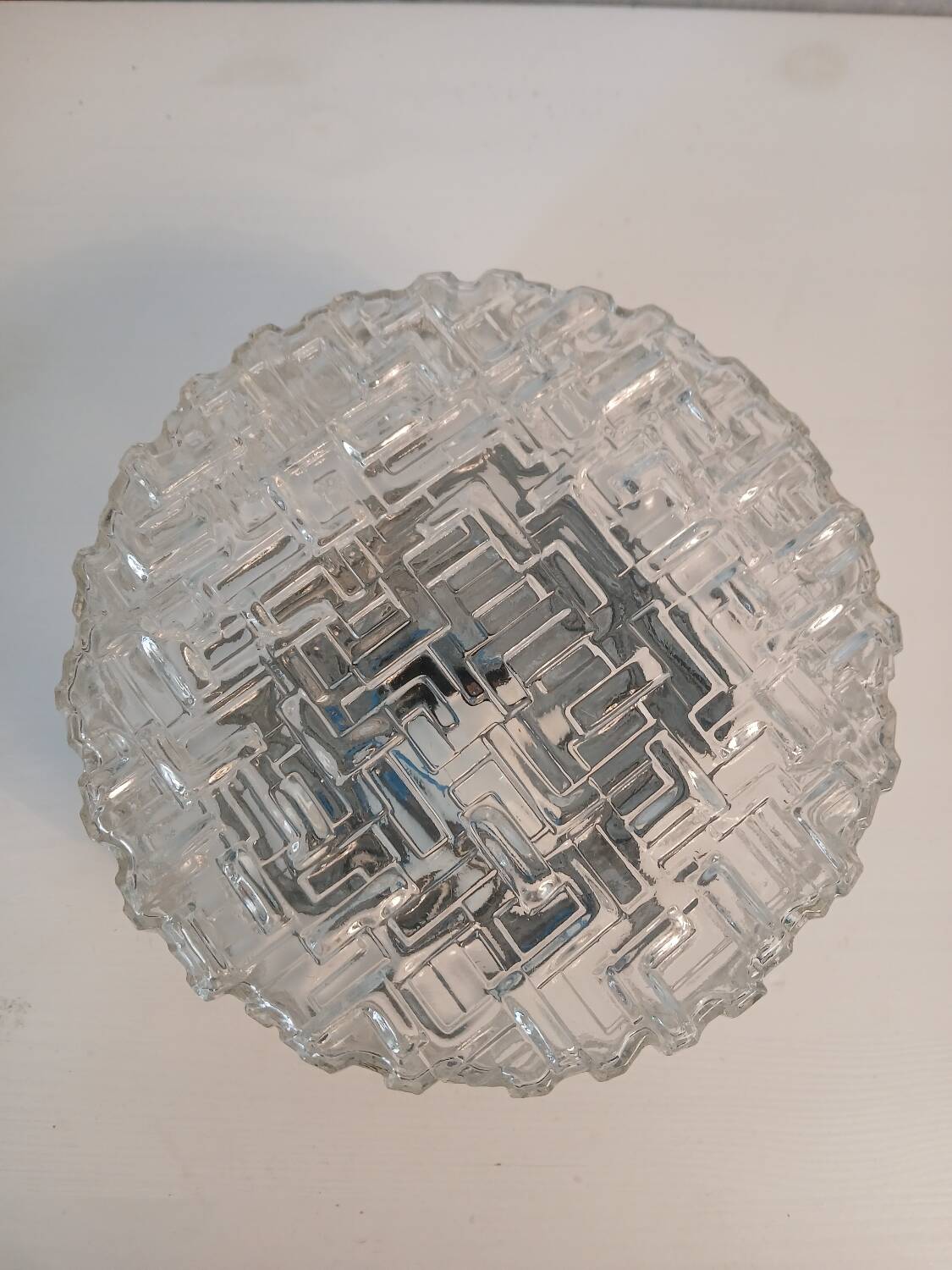 Vintage wall or ceiling light in molded glass - brutalist style - dia