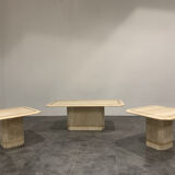 Vintage travertine coffee table and side tables, 1980s