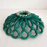 Vintage Vallauris green woven ceramic fruit bowl