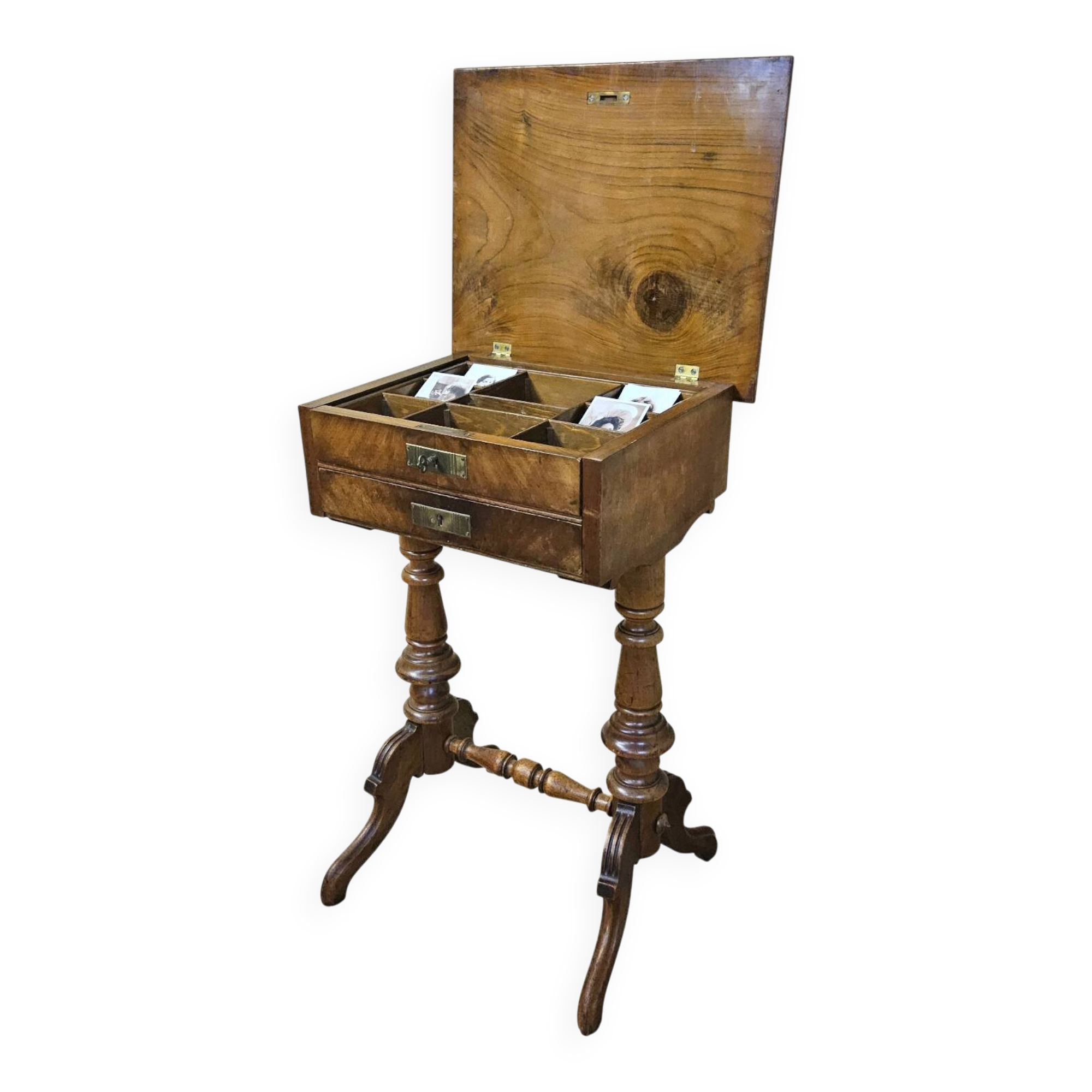 Antique walnut sewing table (19th century) Biedermeier side table