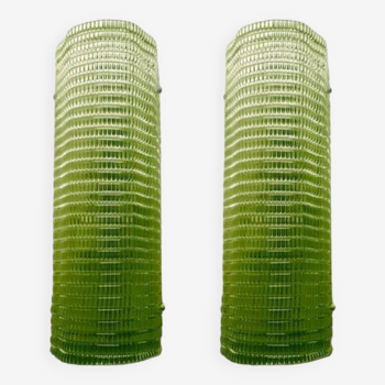 Set of Two Diamond Green Rectangular Murano Glass Wall Sconce