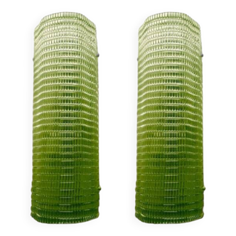 Set of Two Diamond Green Rectangular Murano Glass Wall Sconce