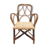 Children's armchair 1890 Chestnut, Rattan and damask velvet