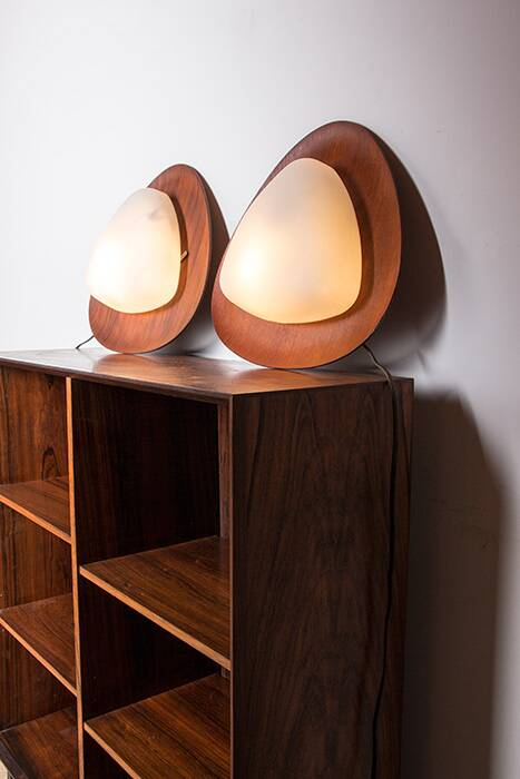 Pair of Italian teak and opaline wall lights by Goffredo Reggiani 1960.