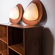 Pair of Italian teak and opaline wall lights by Goffredo Reggiani 1960.