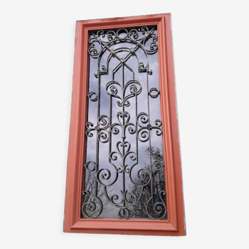 Cadre fenêtre 179x88cm noyer chêne grille fer forgé panneau vitré ouvrant