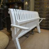 Banc de Jardin pliant en hêtre laqué blanc d'origine vintage  1950