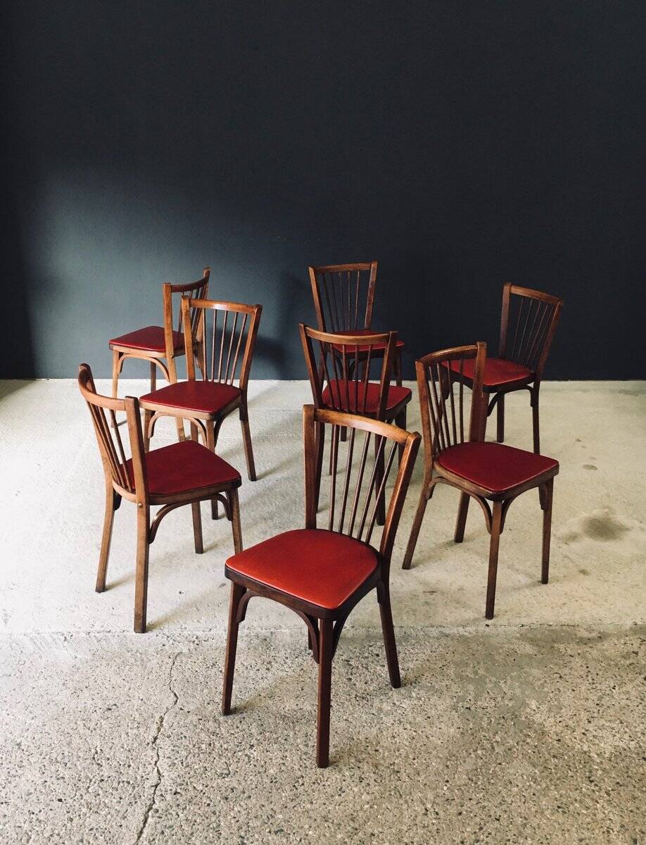 French Reconstruction Bistro Chairs from Baumann, 1950s, Set of 8