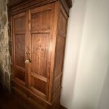 Antique solid wood wardrobe, rustic, with drawers and original key.