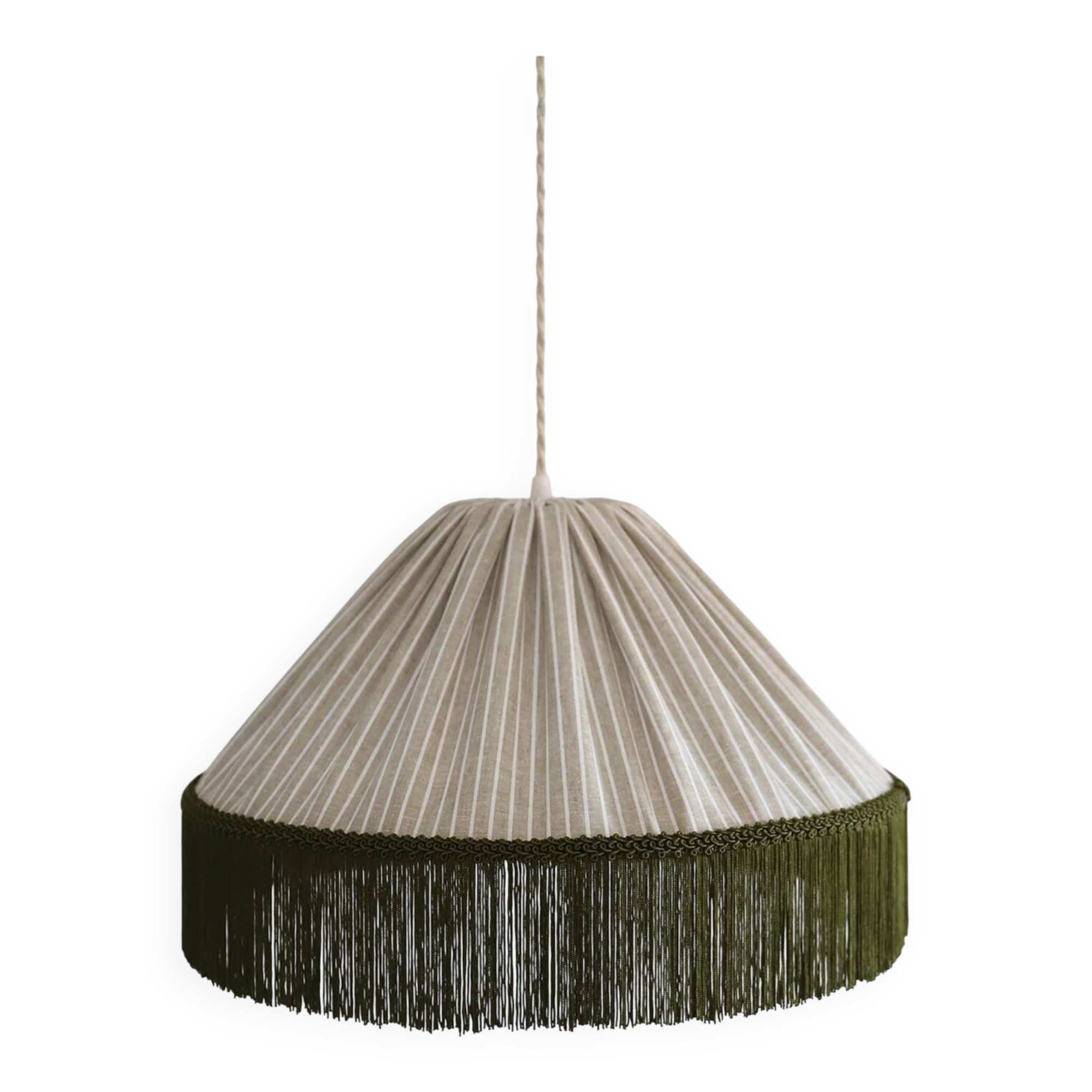 Suspension bella — rayures olive, franges bohème