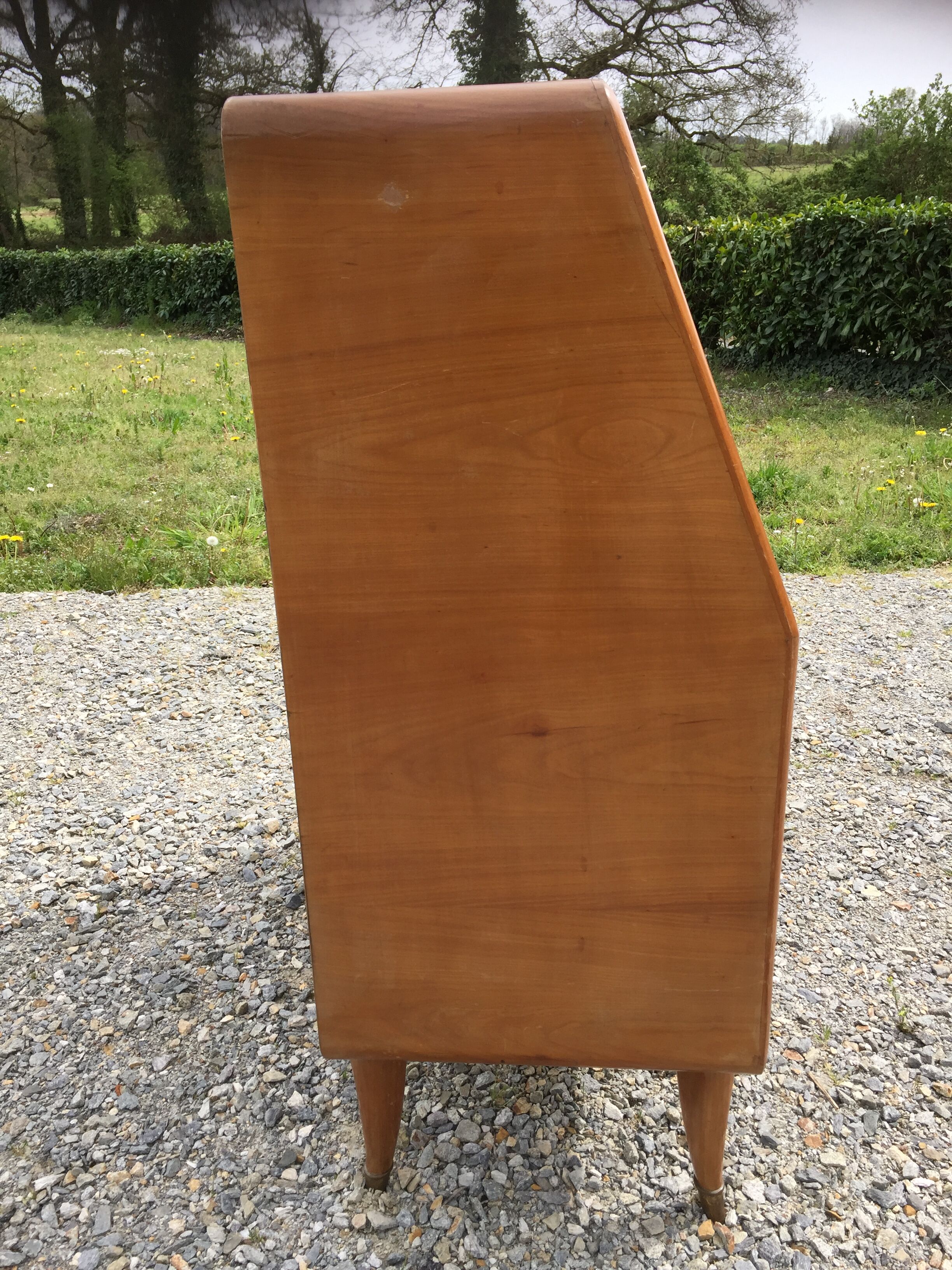 Vintage secretary desk, known as donkey's back, in cherry wood, Italian by Marelli & Fratelli.