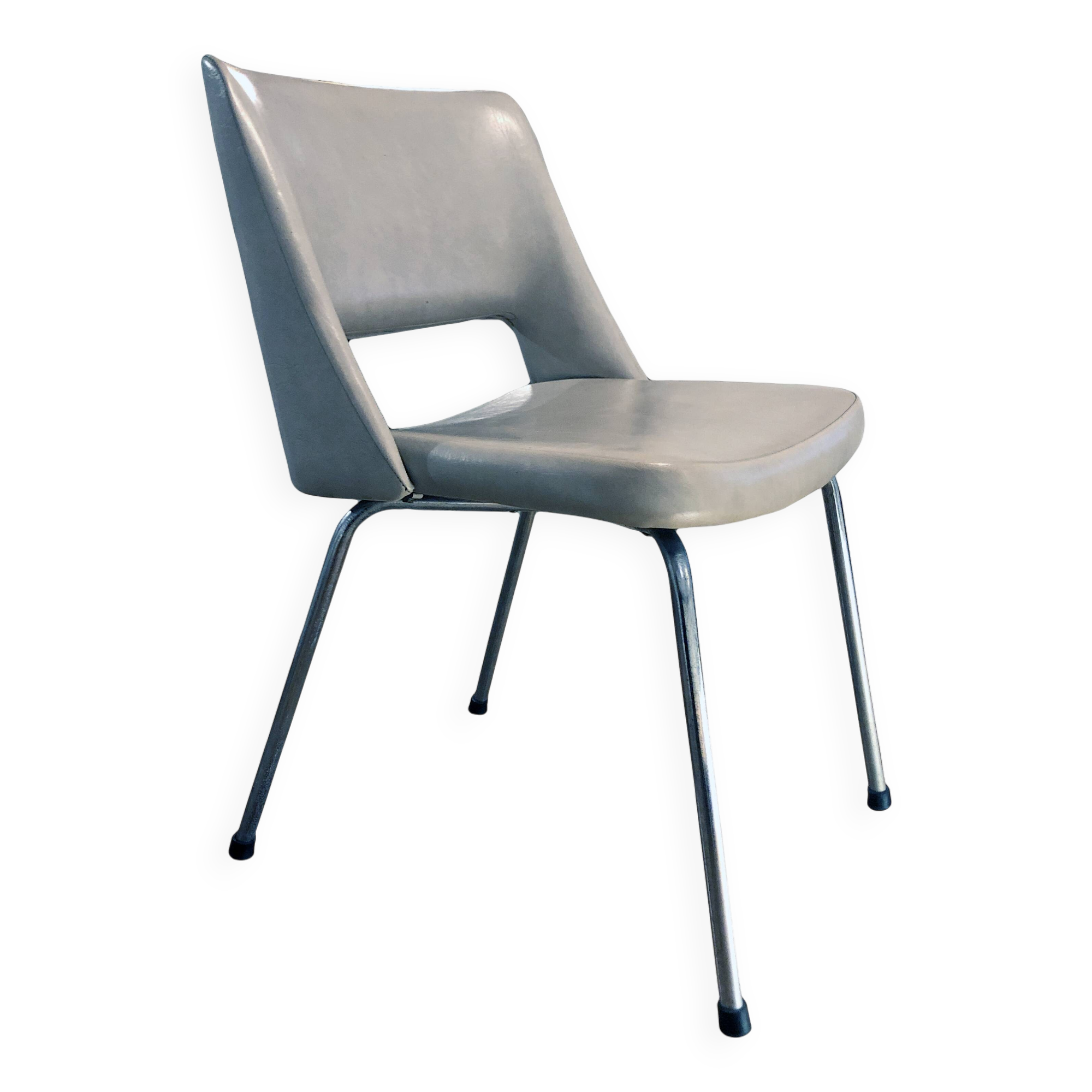 Vintage Armchair • Chrome • Beige Leatherette • 1970