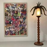 Palm floor lamp carved hand in wood and skin 1970s