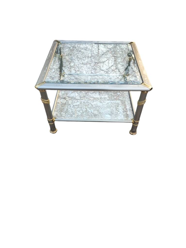 Hollywood Regency side table 1970 brushed metal and gold