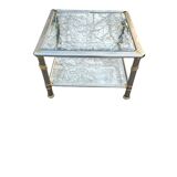 Hollywood Regency side table 1970 brushed metal and gold