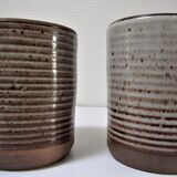 Two enamelled sandstone mugs Roger Jacques handwritten signature