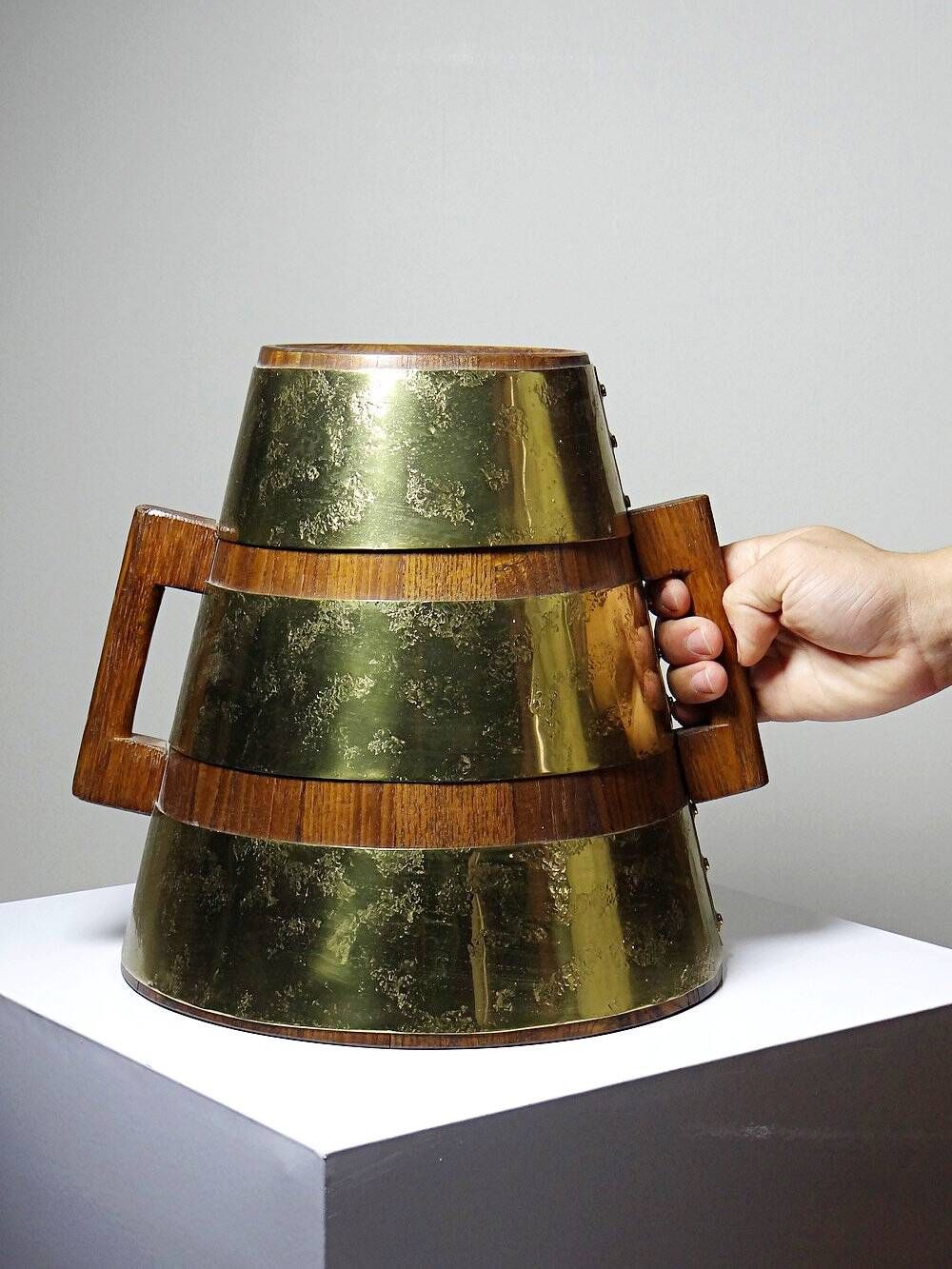 Large handcrafted wooden and brass via ferrata, traditional vintage style