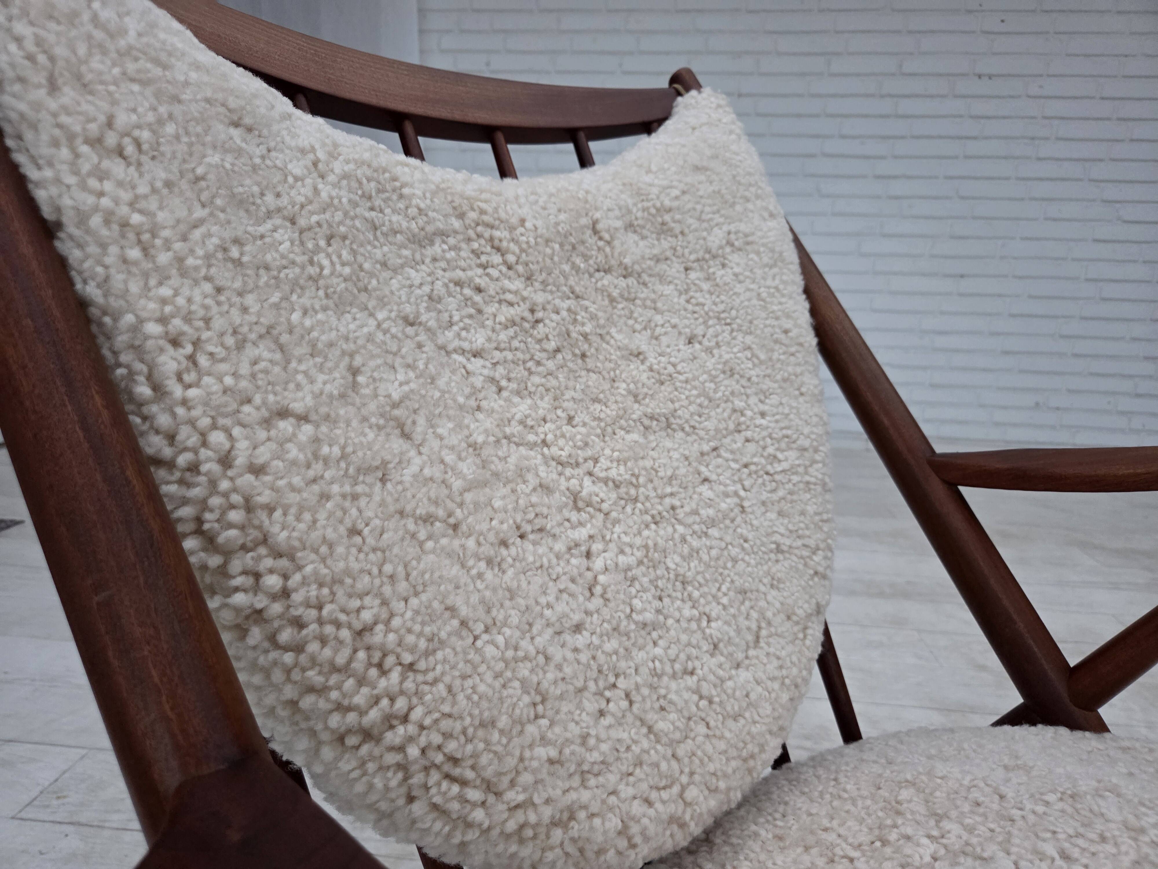 1960s, Danish rocking chair by Frank Reenskaug, model 182, sheepskin.