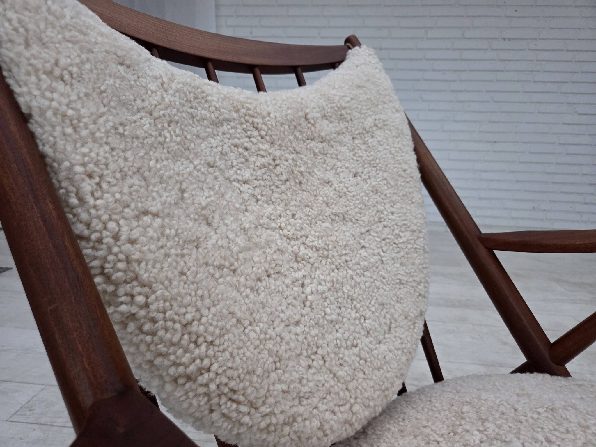 1960s, Danish rocking chair by Frank Reenskaug, model 182, sheepskin.
