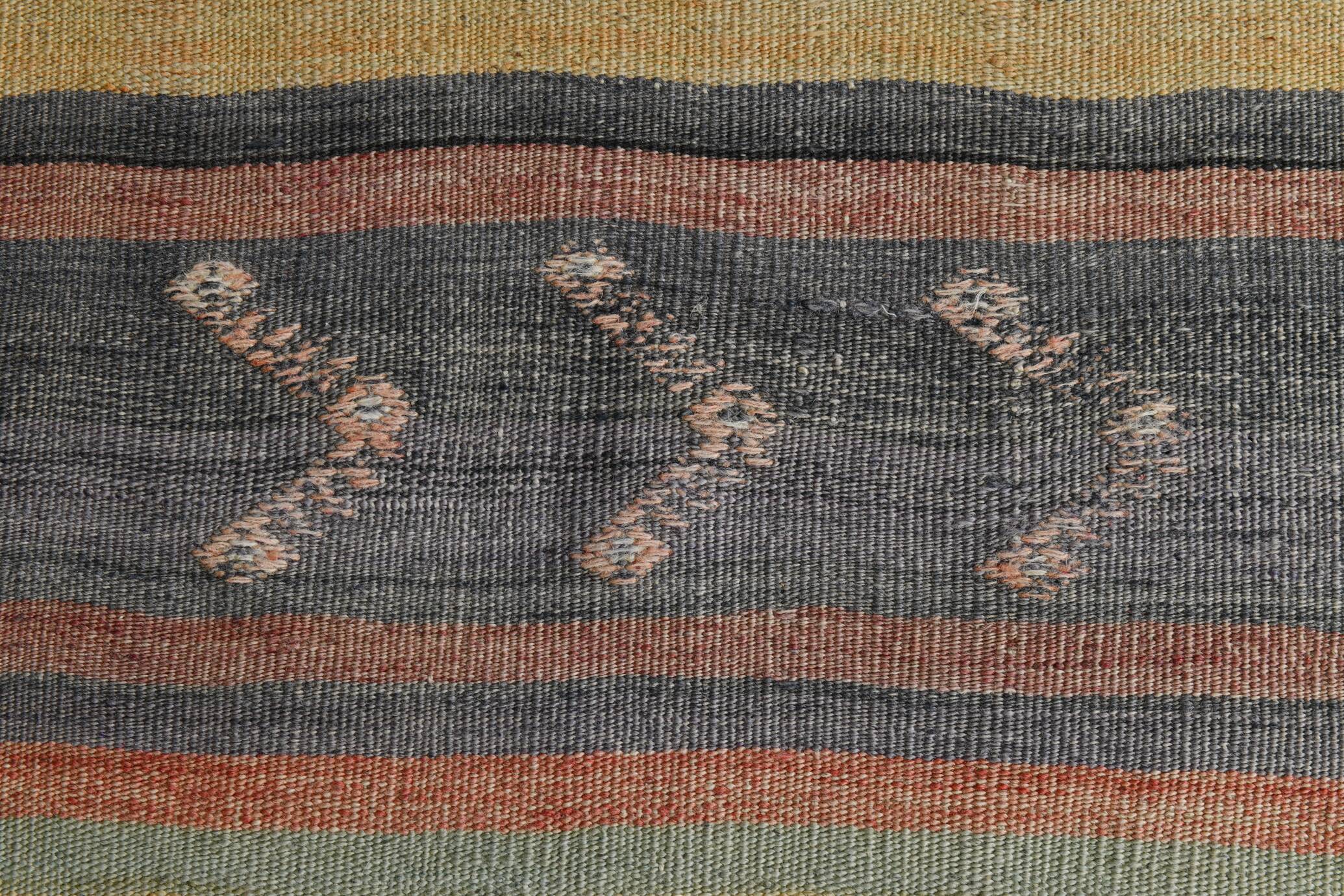 130x205Cm Pale Orange Striped Kilim Rug, Rugged Rugs, 4x7 Wool Area Rug