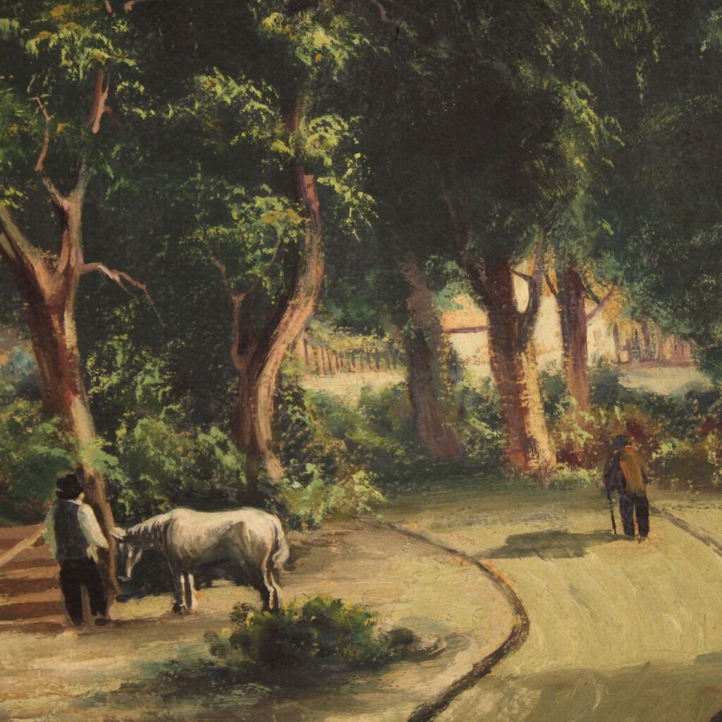 Italian countryside landscape painting oil on canvas from 20th century