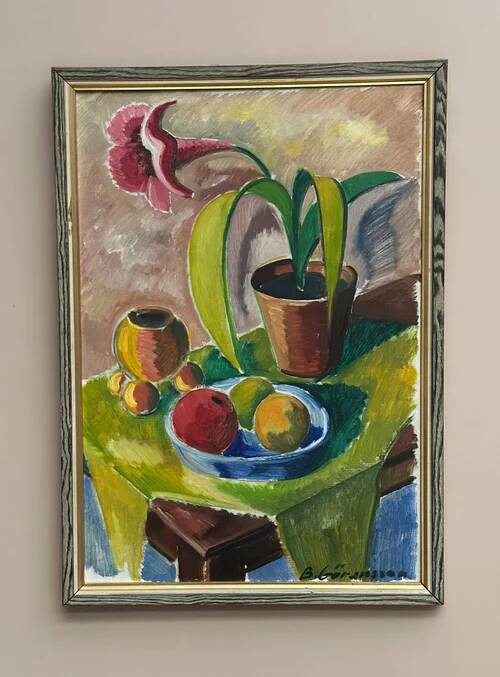 Original Swedish Oil on Canvas – “Flowers and Fruit” by Bror Göransson