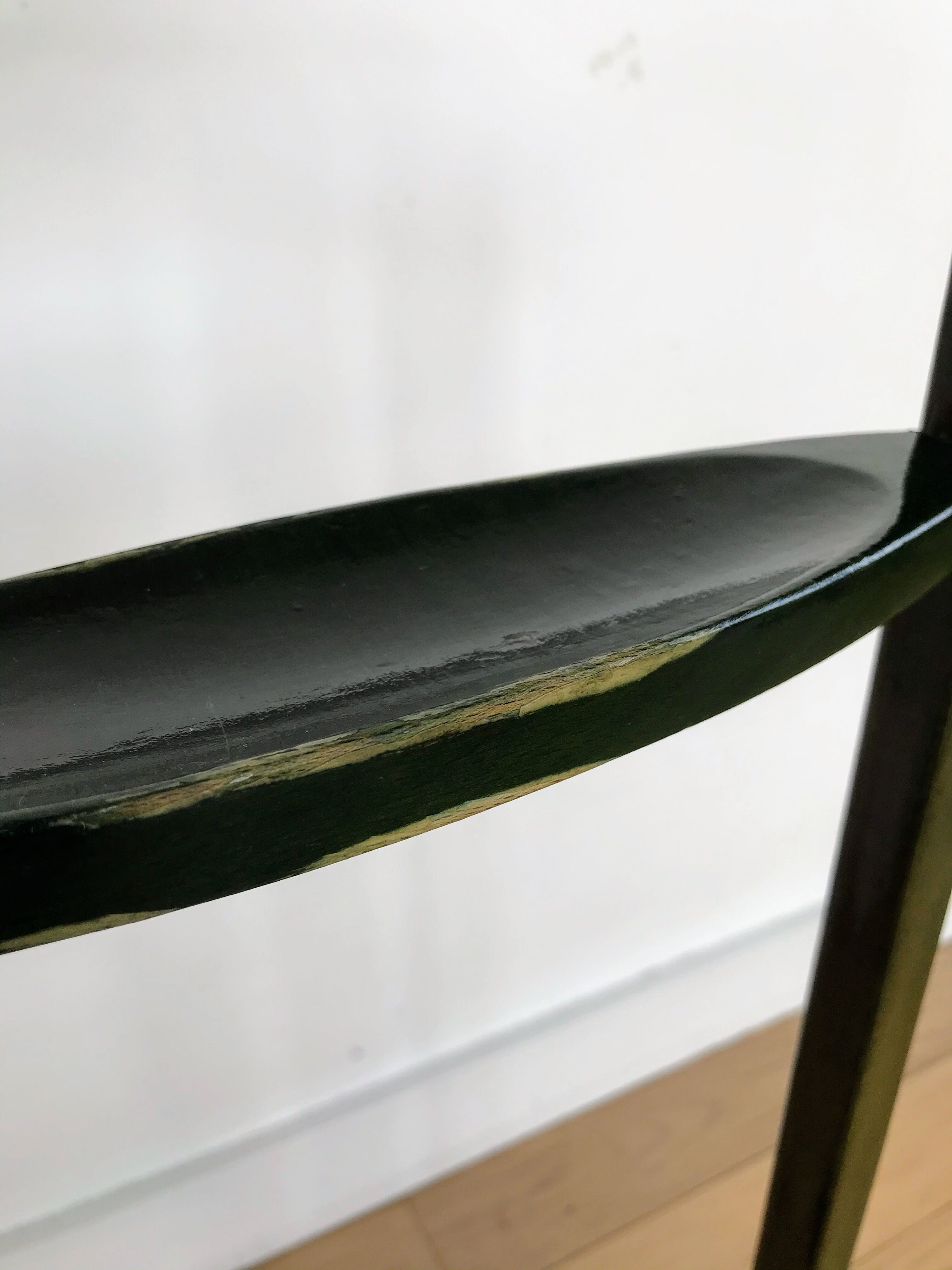 Vintage children's room valet in green varnished wood on roulette