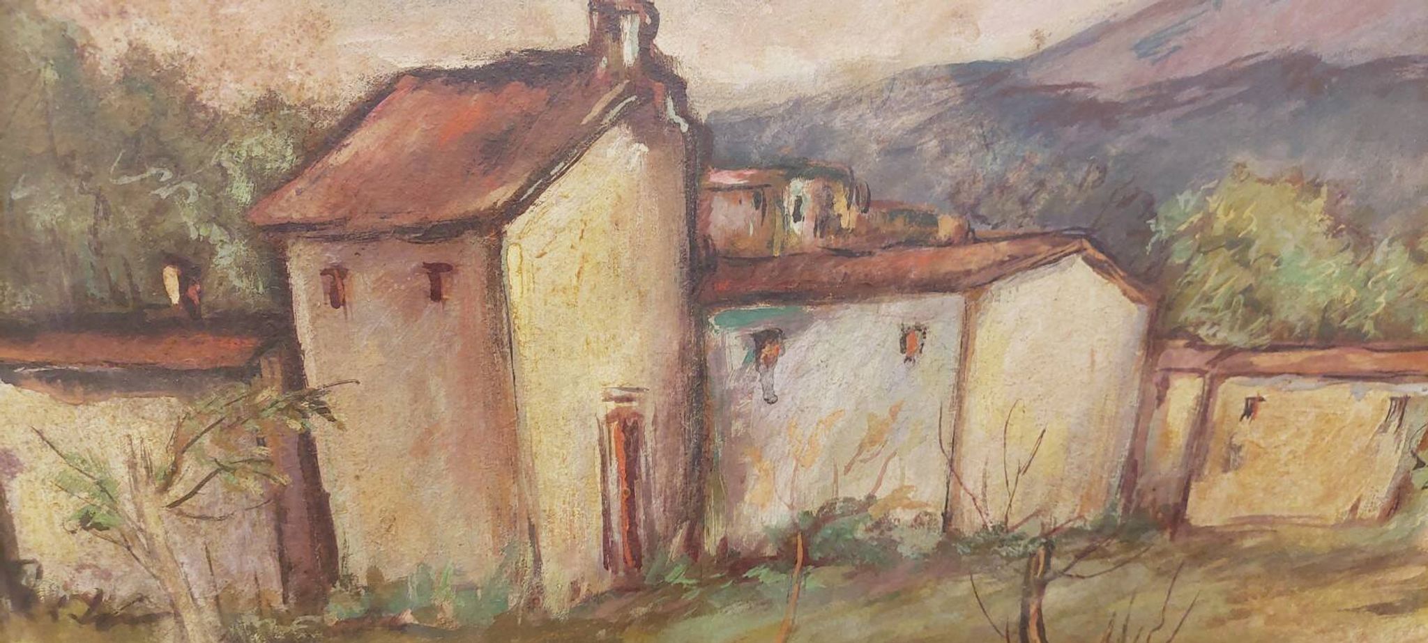 Roberto Pucci oil painting 50s painting on 2 sides landscape still life