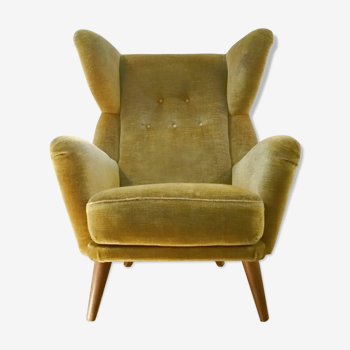 Fauteuil danois wingback chair années 50/60 vert